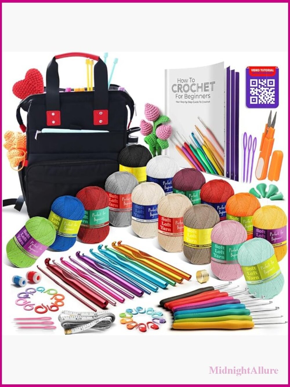 Crochet Kit for Beginners - Complete Set with Yarn, Hooks, & Backpack